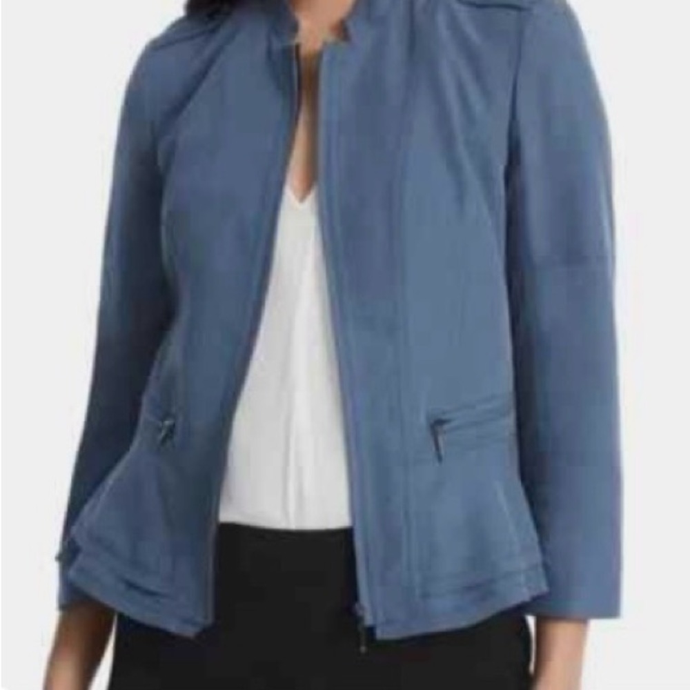 White House Black Market Blue Blazer with Collarless Design